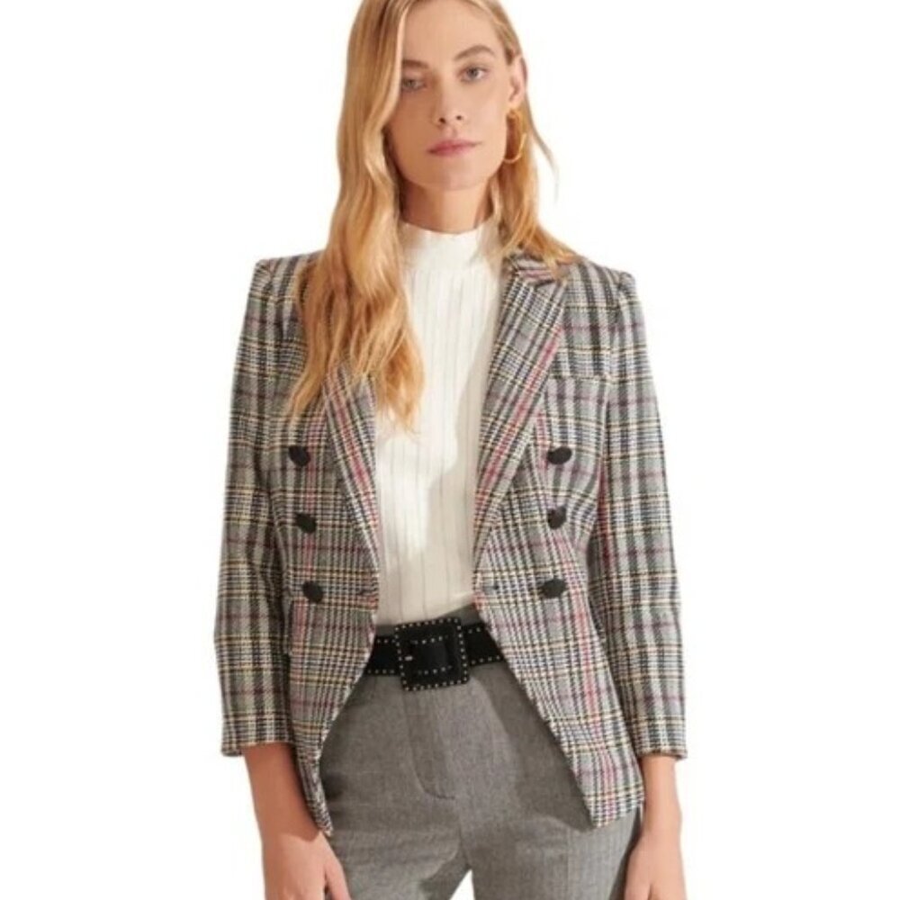 Veronica Beard Double Breasted Plaid Empire Dickey Blazer Jacket 8